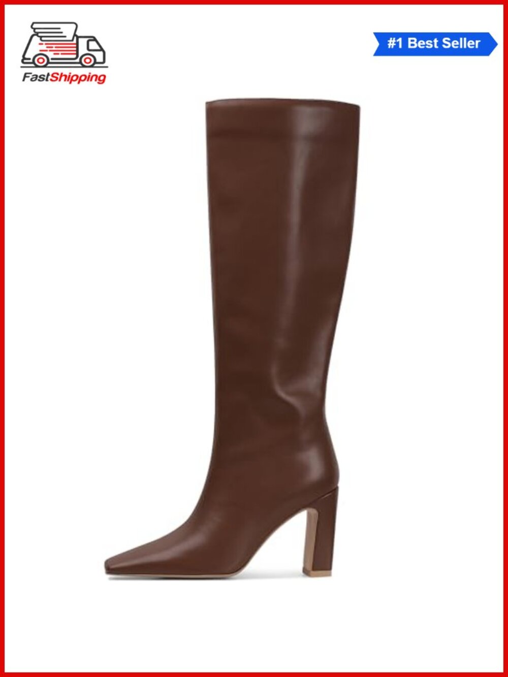 ✨Square Toe Knee High Boots Chunky Block Heel Tall Faux Leather